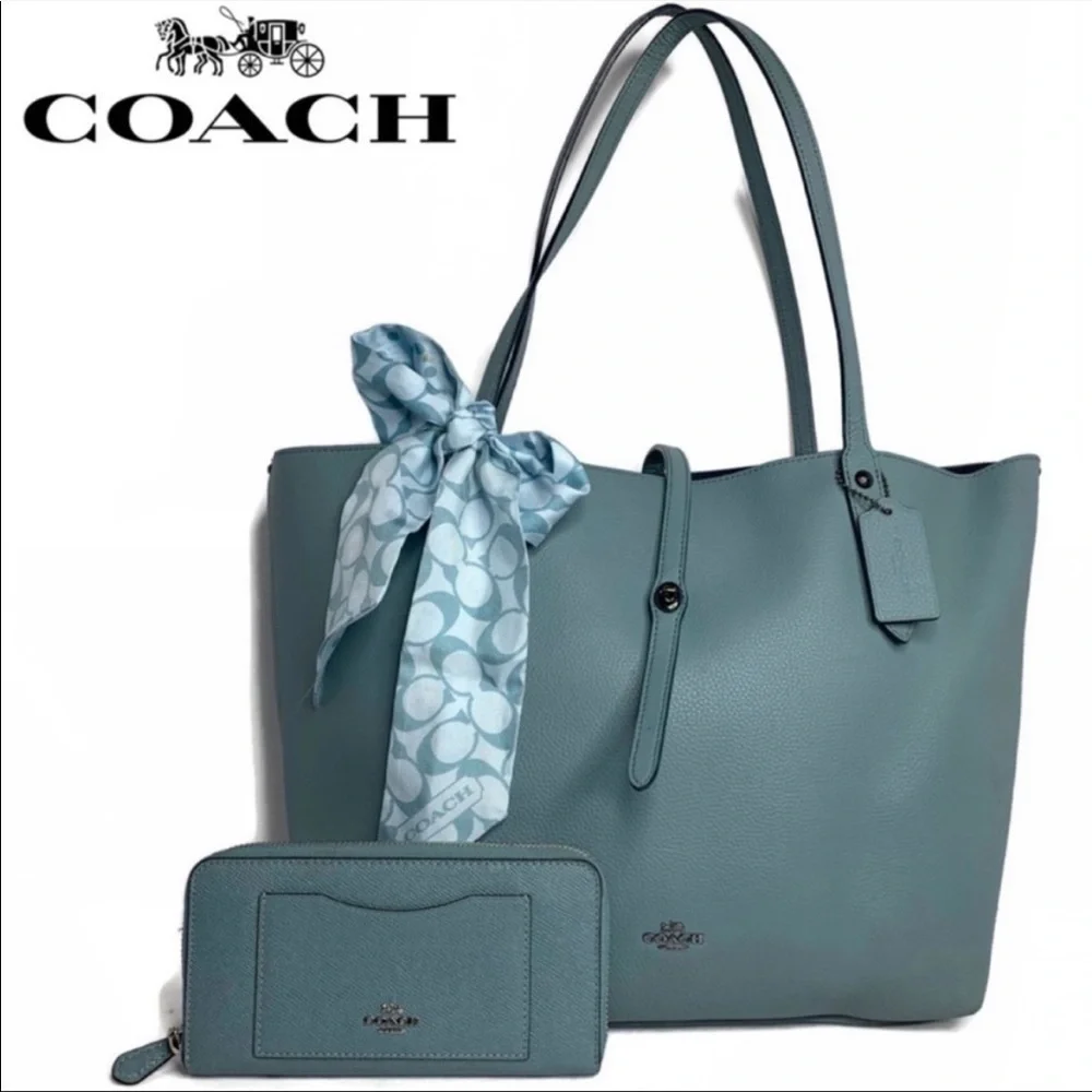 Coach Sky Chambray Blue Market Tote and Wallet Set